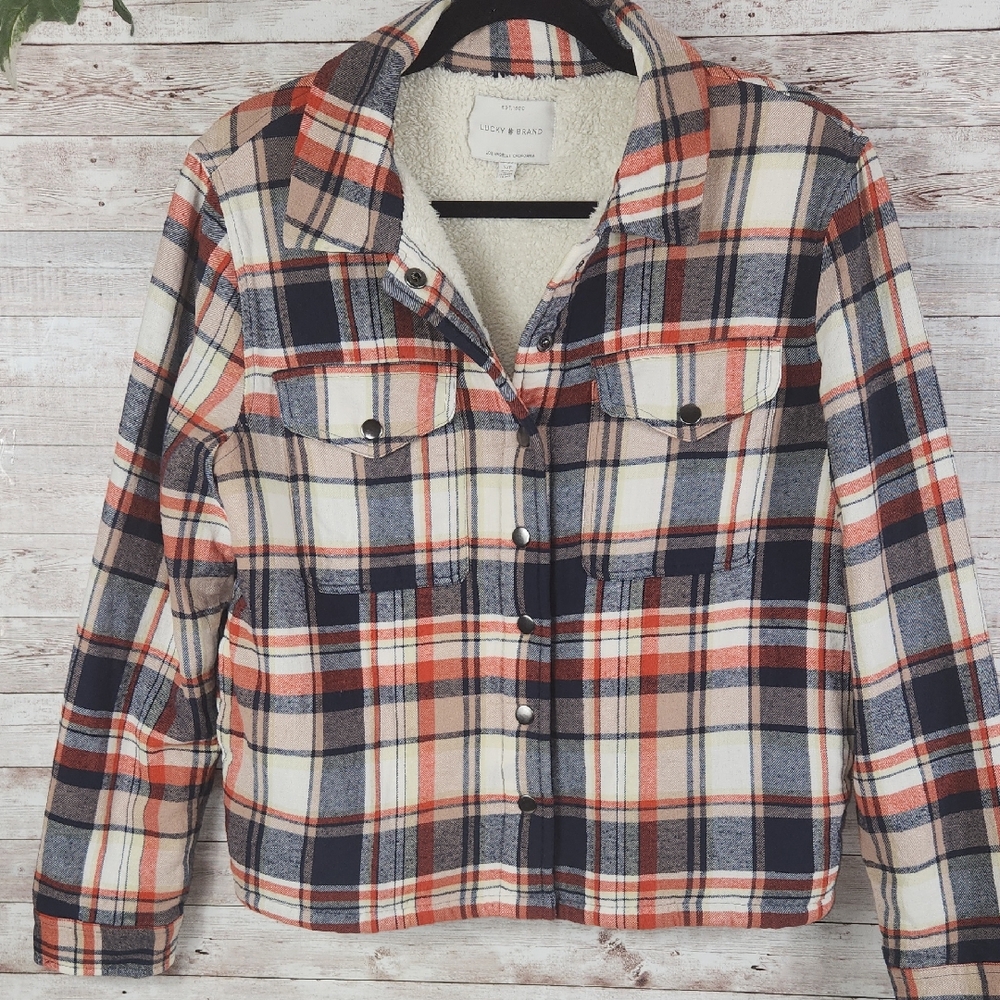 Lucky Brand Women's Plaid Utility Jacket - Red, Navy, Cream - Picture 10 of 10